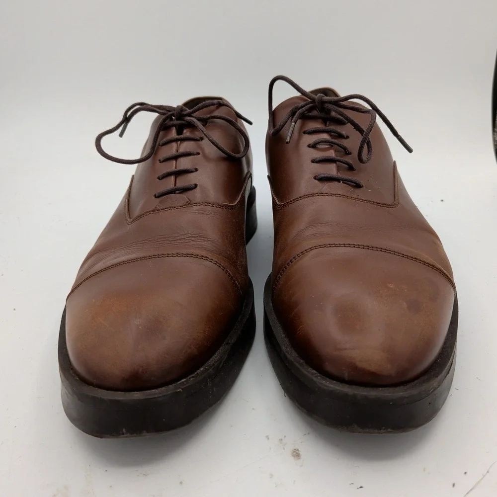 Wolf & Shepherd Closer Oxford Calfskin Cap Toe Brown Leather Shoes Mens 10 M